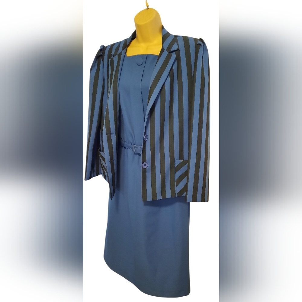 Vintage Blue and Black Striped Women's Blazer And Dress - Picture 7 of 16